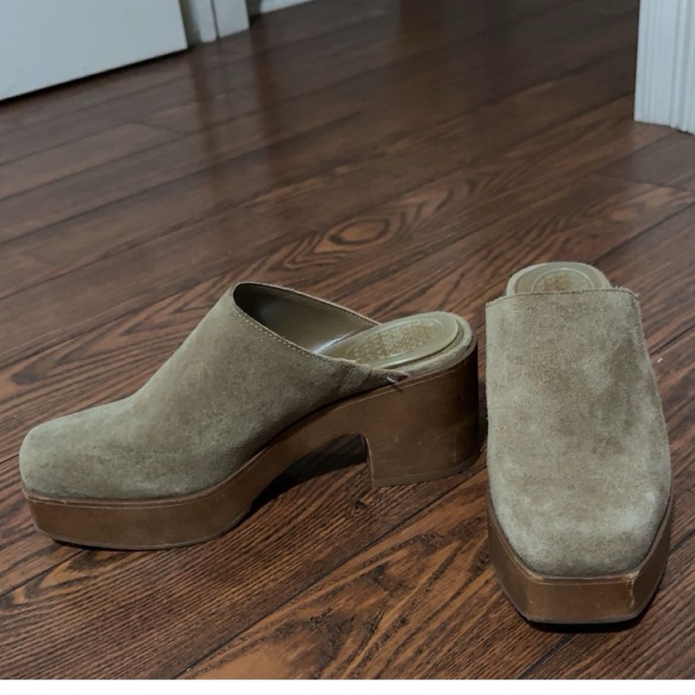 Vince Camuto Suede Platform Mules in Taupe